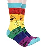 Bioworld Sesame Street Adult Striped Rainbow Color Character Heads Crew Socks For Men For Women