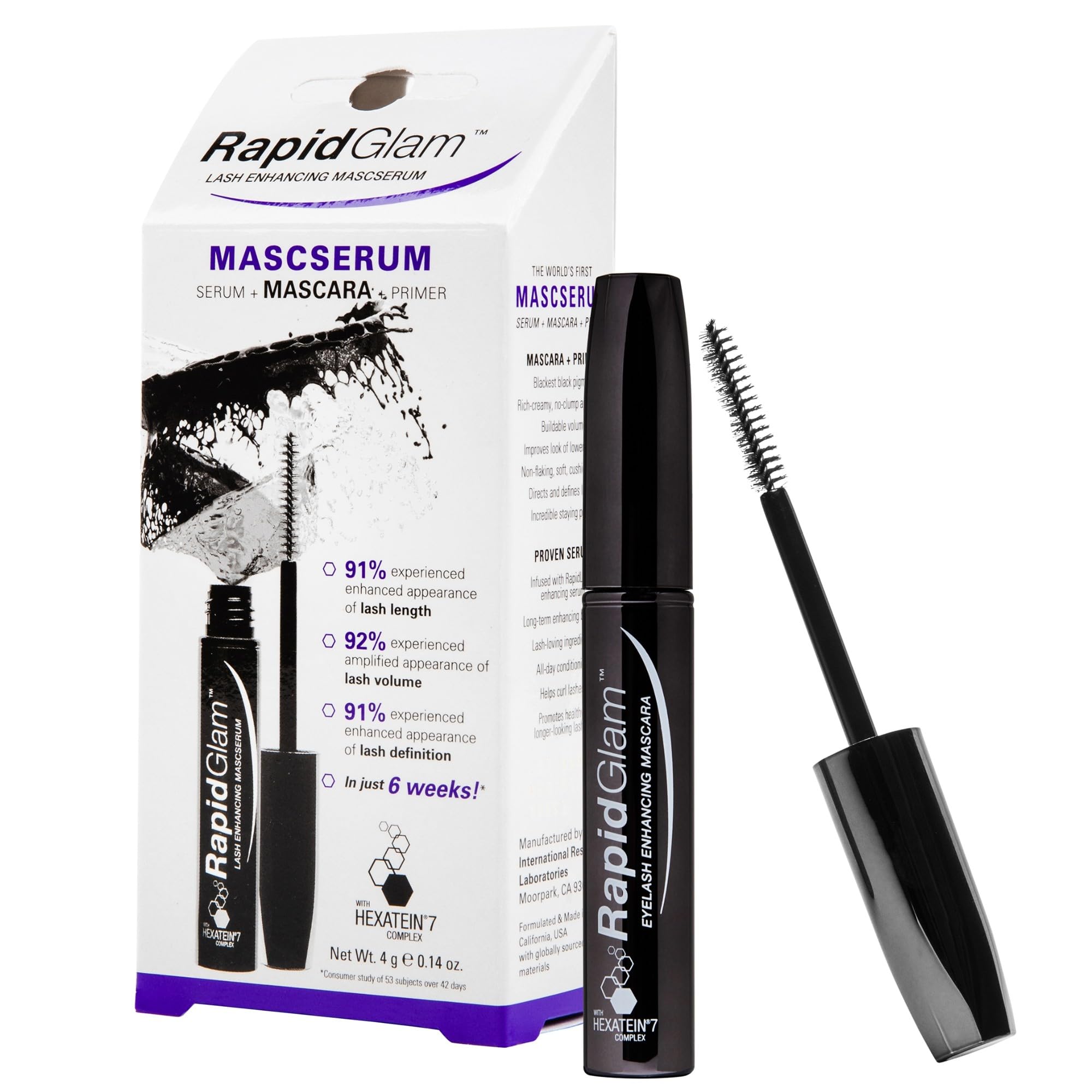 RapidGlam Eyelash Enhancing Mascserum, Eyelash Primer, Serum and Mascara in One, Hexatein 7 Complex, 4 g (Pack of 1)