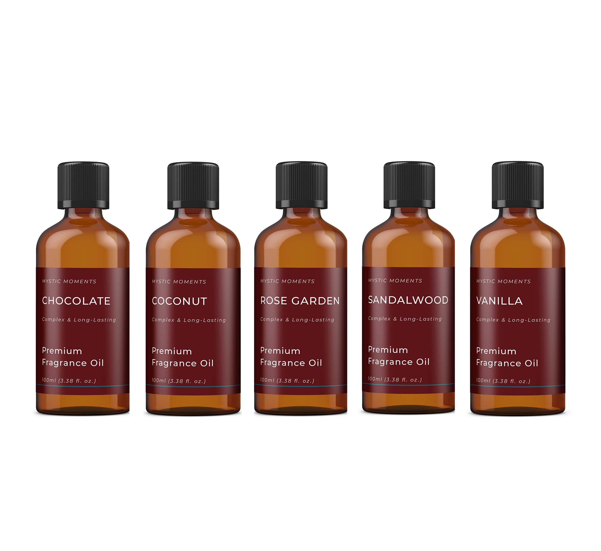 Mystic Moments | Favourite Fragrant Oil Gift Starter Pack 5x100ml | 5 Premium Fragrance Oils โ Chocolate, Coconut, Rose Garden, Sandalwood & Vanilla | Warm & Sweet Home Scents โ image 1