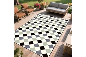 WILDROOTS 5x8 Feet Bega Blocks Plastic Outdoor Rug, Stain Resistant Waterproof Reversible Outdoor Patio Rug, Fade Resistant Camping Rug
