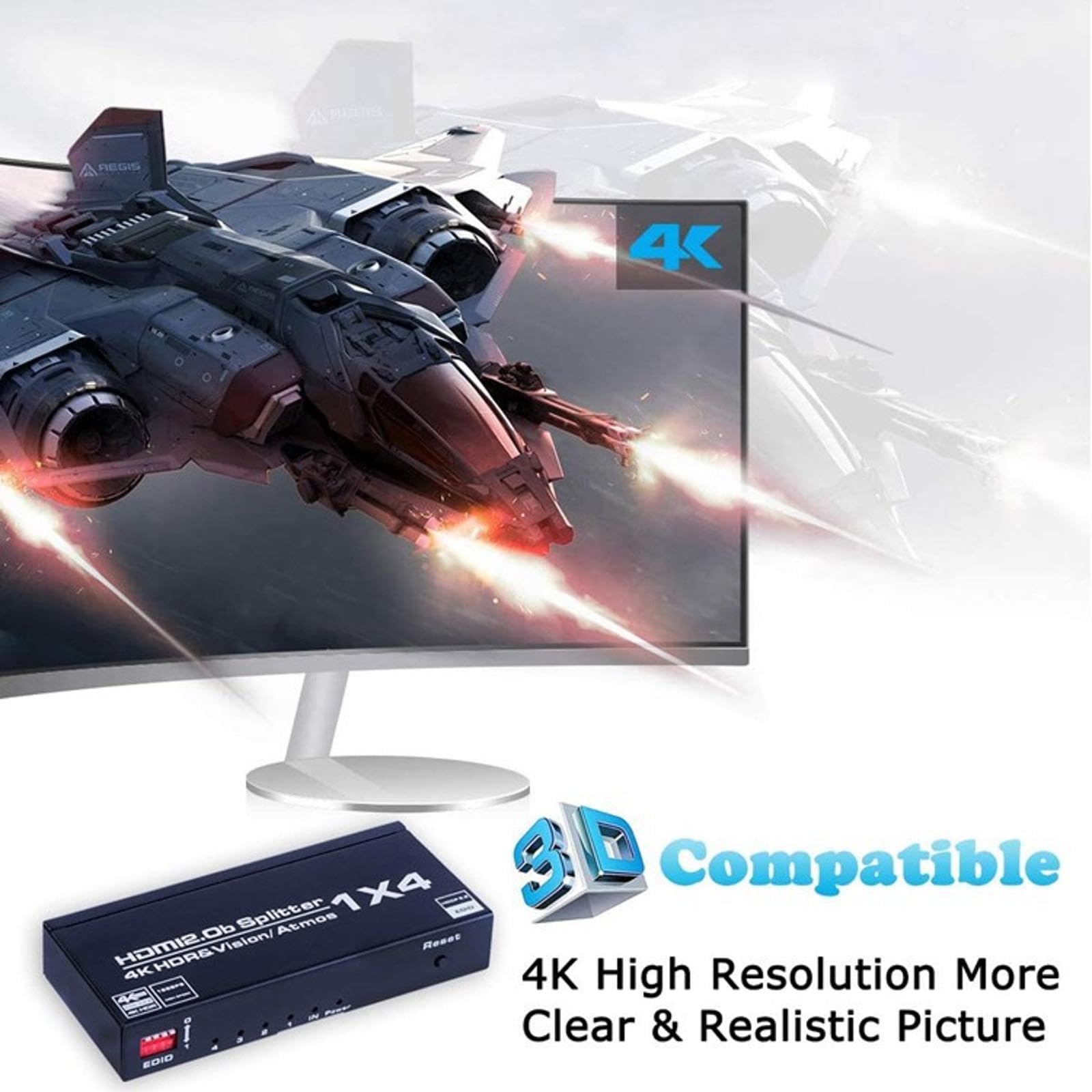 MOOKEENONE 4K* 2K@60Hz 1 X 4 HDMI Splitter 1 in 4 Out 4 Port 8K60Hz with Extended Display and Mirror Mode MST SST Hub Multi Monitor Splitter Support HDCP 2.2 EDID