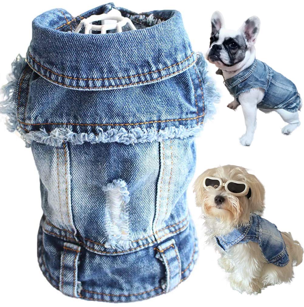 Strangefly Dog Jeans Jacket, Blue Puppy Denim T-Shirt, Machine Washable Coats, Comfort and Cool Apparel, for Small Medium Dogs Pets and Cats(M)