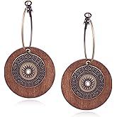 Handmade Lightweight Vintage Bohemian Bronze Bamboo Circle Hoop Dangle Drop Earrings With Nature Bead for Women Statement Jewelry Gifts