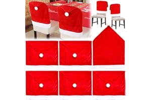 Alaeseje 6 Pack Christmas Chair Covers,Velvet Santa Hat Chair Back Covers,Red Hat Dining Chair Slipcovers for Christmas Restaurant Holiday Festival Party Decor