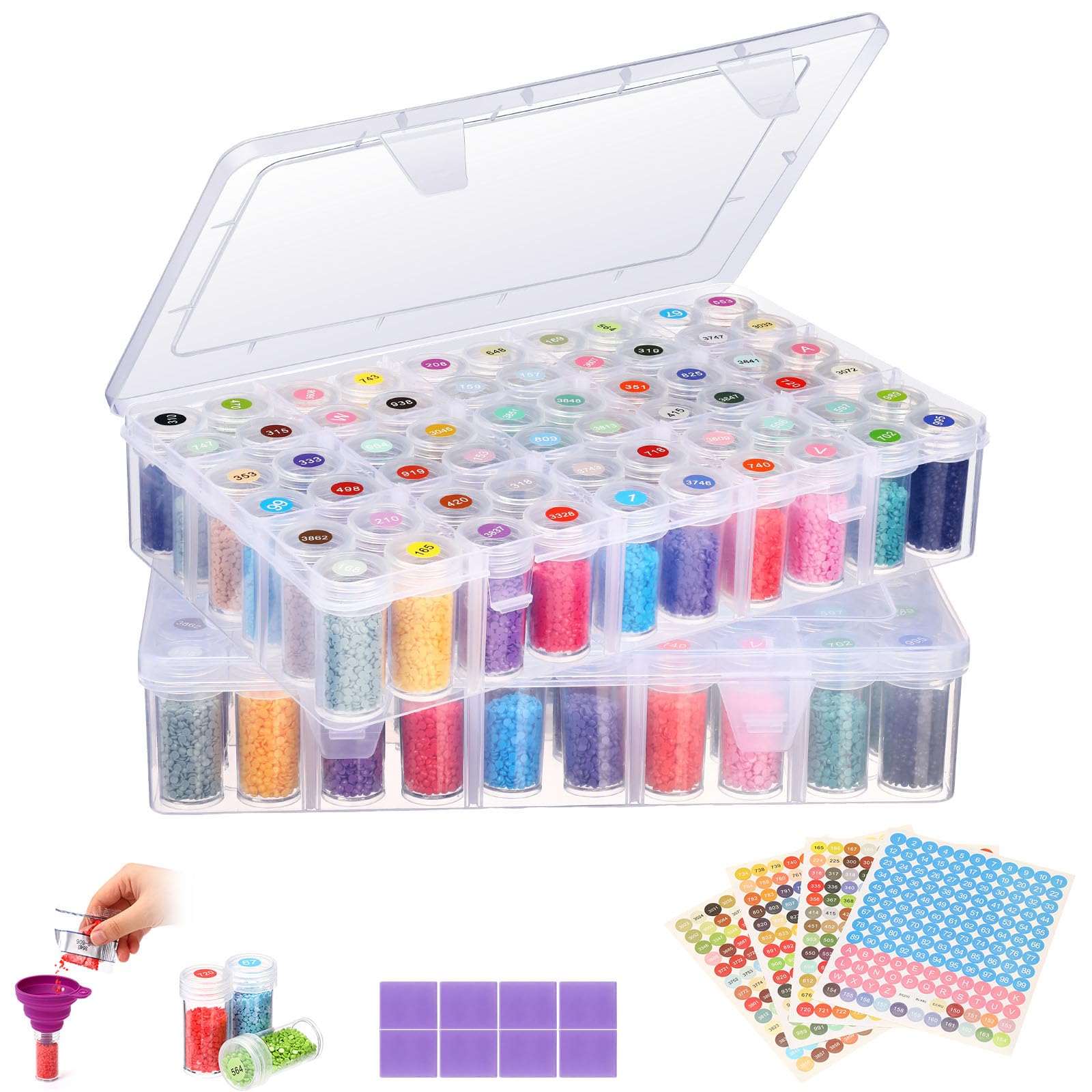 Photo 1 of Willinglong 2 Pack Diamond Art Storage Containers Set, Grids Bead Organizer Box with Diamond Painting Accessories Labels for Jewelry Art DIY Dot Craft Bead Storage