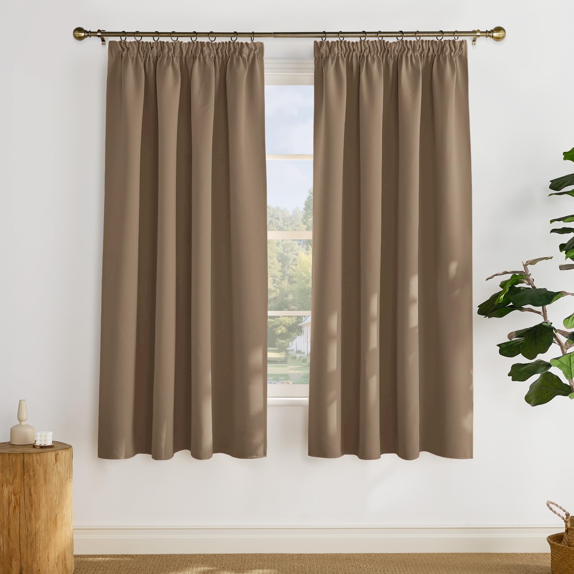 PONY DANCE 69 inch Length Blackout Curtains - Pencil Pleat Thermal Light Blocked Privacy Drapes for Kitchen Thermal Window Dressing for Bedroom Boys' Room, W55 X L69, 2 Panel