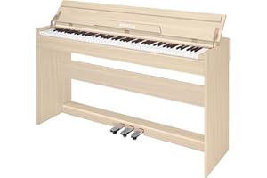 WENCAI 88 Key Electric Piano Weighted Keyboard, 88 Keys Home Upright Digital Pianos, Wooden Electronic Piano for Beginner Adult with 3 Pedals, Supports USB-MIDI/Wireless Connect, Beige