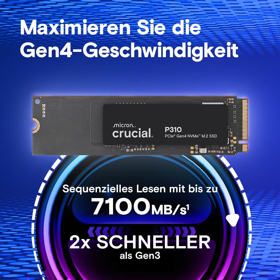 Crucial P310 SSD 4TB M.2 2280 PCIe Gen4 NVMe, bis 7.100 MB/s, für Laptop, Desktop PC & Handheld-Spielekonsolen, Interne Festplatte - CT4000P310SSD801 2