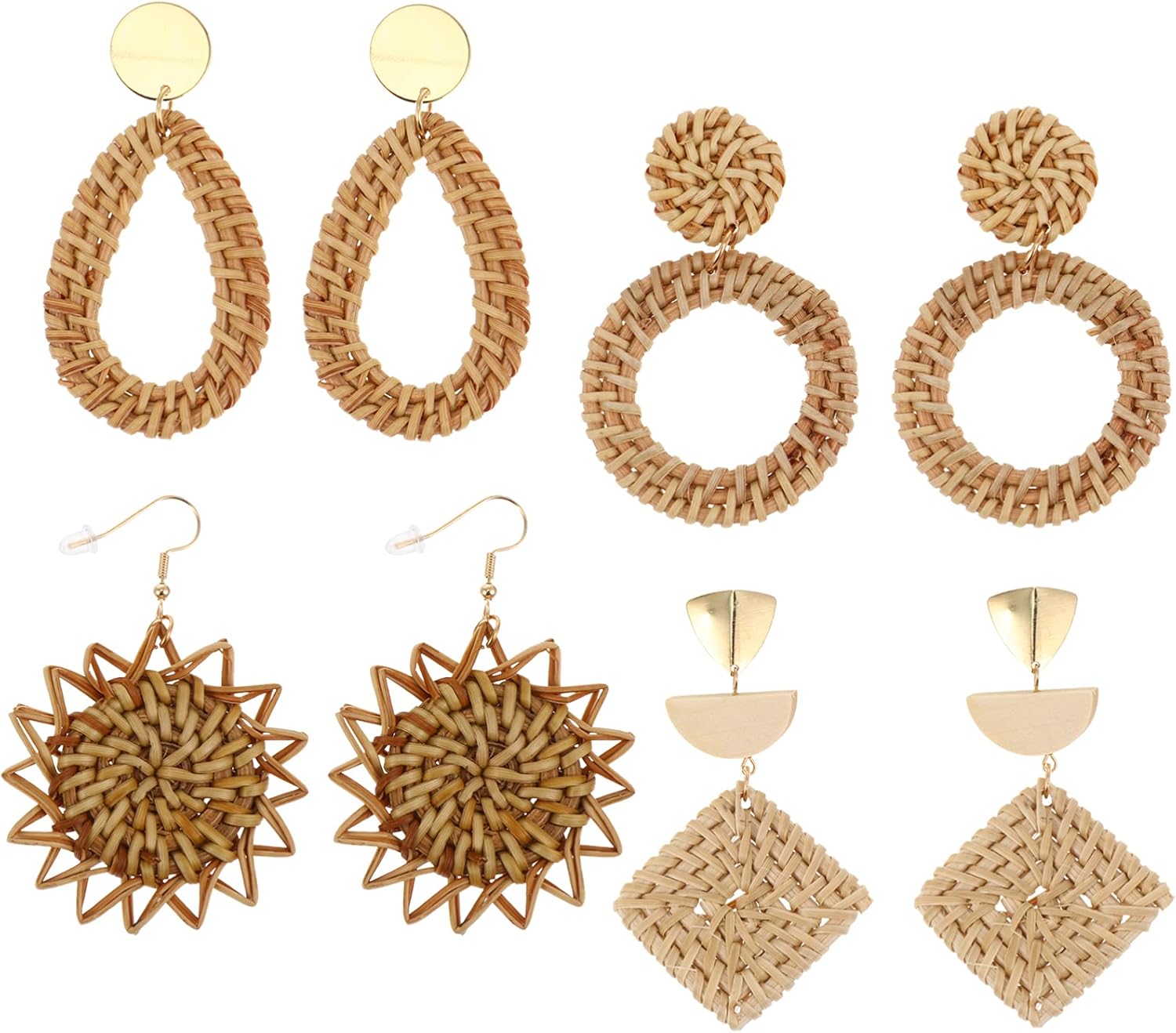 SOIMISS 4 Pairs Rattan Earrings Lightweight Geometric Statement Tassel