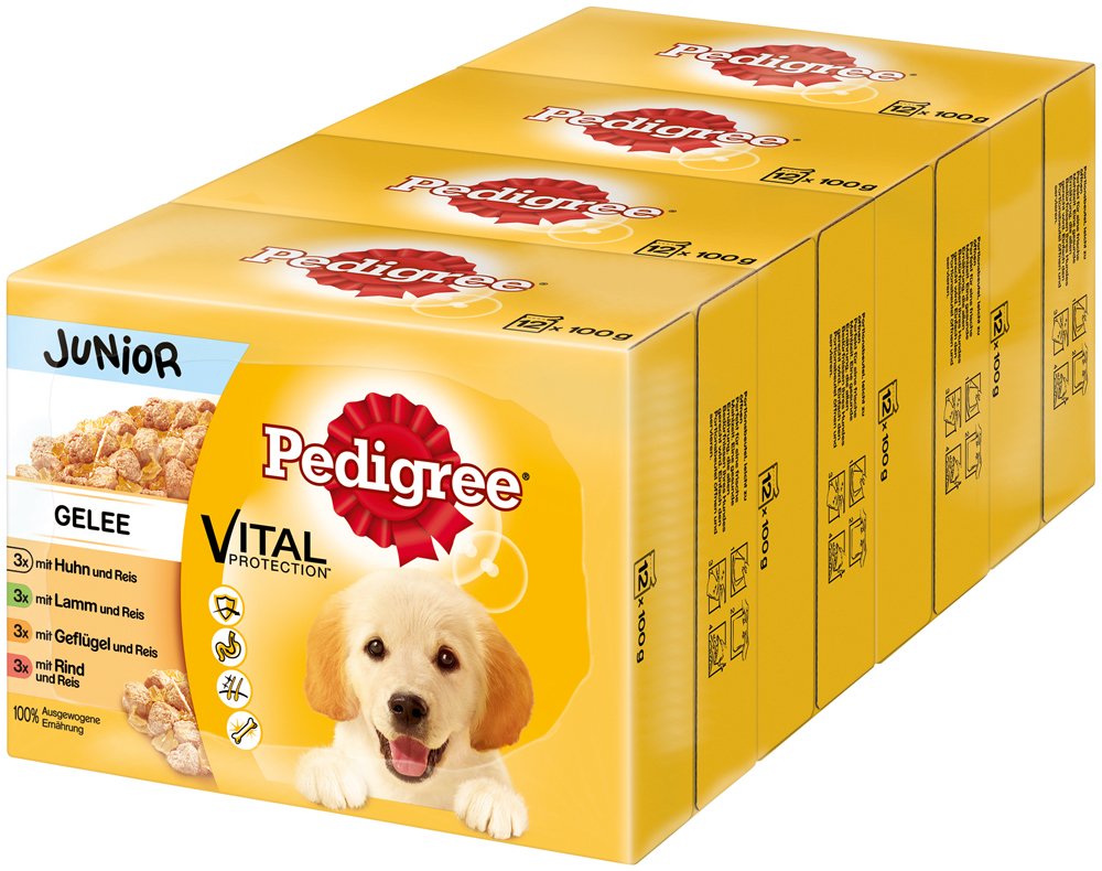 Pedigree Vital Protection dog food with chicken and lamb in jelly, 48 bags (4 x 12 x 100g)