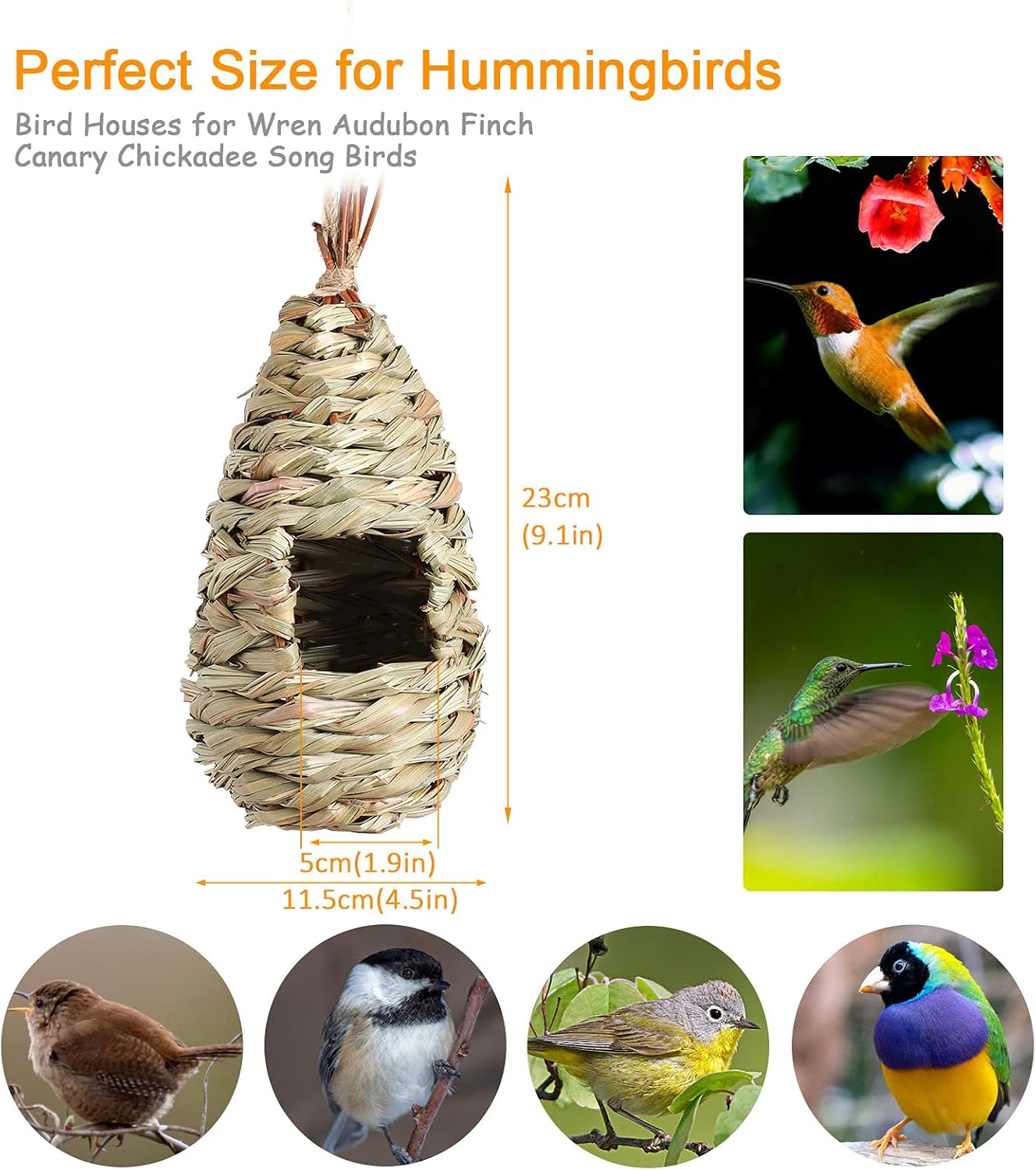 PiiSheou 4 Pack Hummingbird Houses for Outside, Hand Woven Natural Grass Hanging Birdhouse with Rope, Water Drop Shape Outdoor Bird House, Bird Lovers Gifts for Audubon Finch Canary Chickadee : Garden & Outdoor