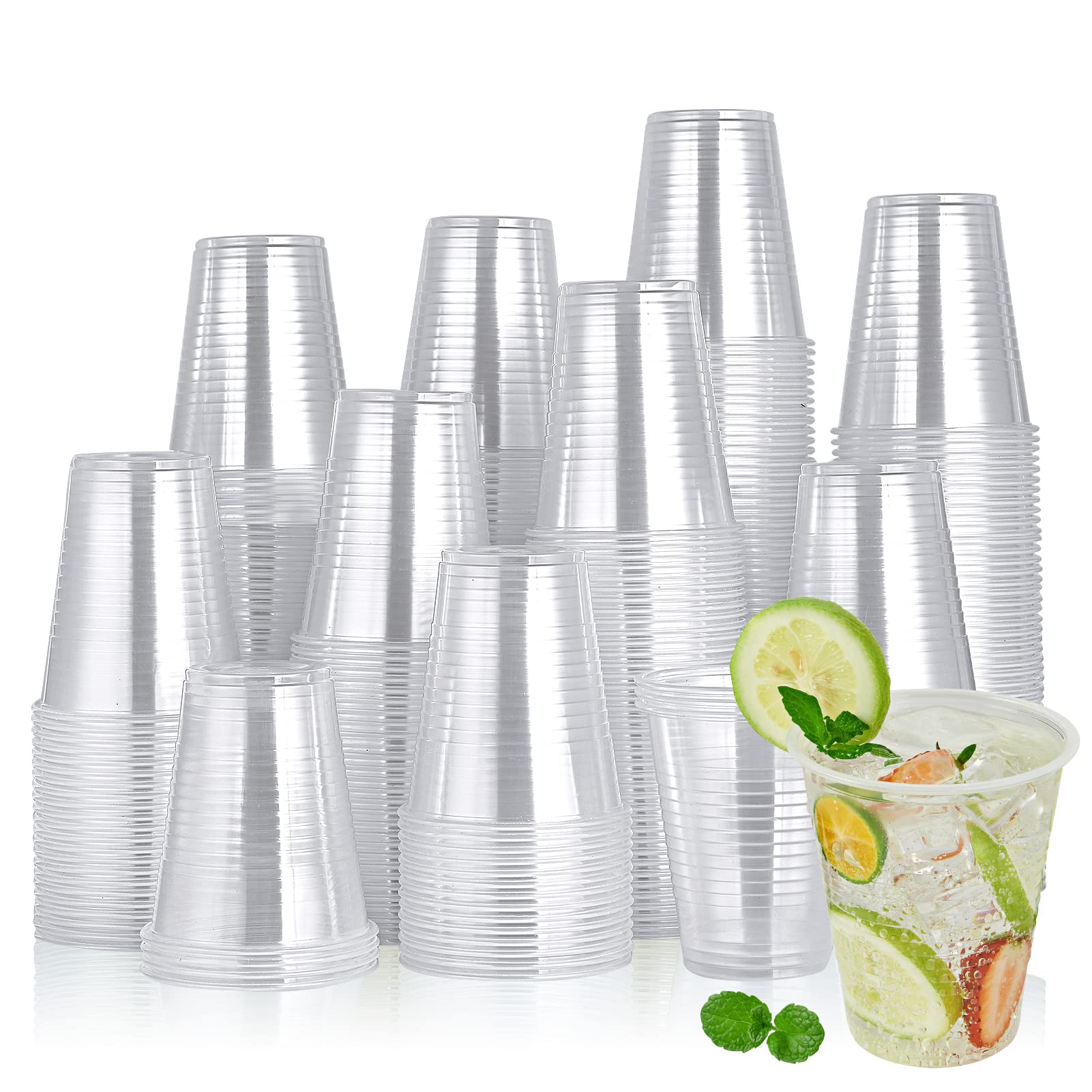 Photo 1 of Turbo Bee 320 Pack 12oz Clear Plastic Cups,Disposable Drinking Cups,Transparent Hot and Cold Drink Container for Water, Juice, Soda, Milk