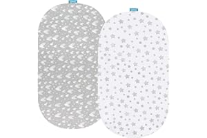 Bassinet Fitted Sheets for UPPAbaby Bassinet, 100% Jersey Knit Cotton Sheets, Breathable and Heavenly Soft, Grey and White Pr