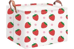 NTAOHAMPER Rectangular Storage Basket Empty, Storage Bin with Handles, Room Decor, Gift Basket, Book Box(Strawberry)