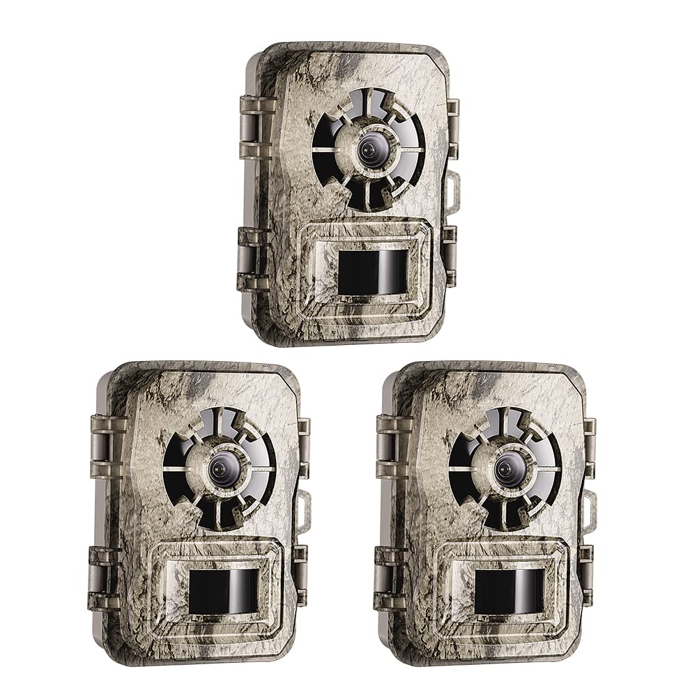 K&F Concept 3 Pieces 24MP 1296P Wildlife Trail Camera with Night Vision Motion Activated, Garden Hunting Camera IP66 Waterproof for Outdoor Hunting Bird Watching Nature Scouting