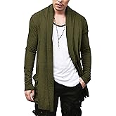 COOFANDY Men's Ruffle Shawl Collar Cardigan Open Front Lightweight Long Length Drape Cape Overcoat with Pockets