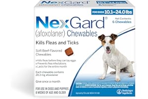 NexGard® (afoxolaner) Flea and Tick Protection for Dogs Oral Soft Beef Flavored Chewables,10.1 to 24 lbs. (Blue Box) 6 Chews (6 Month Supply)