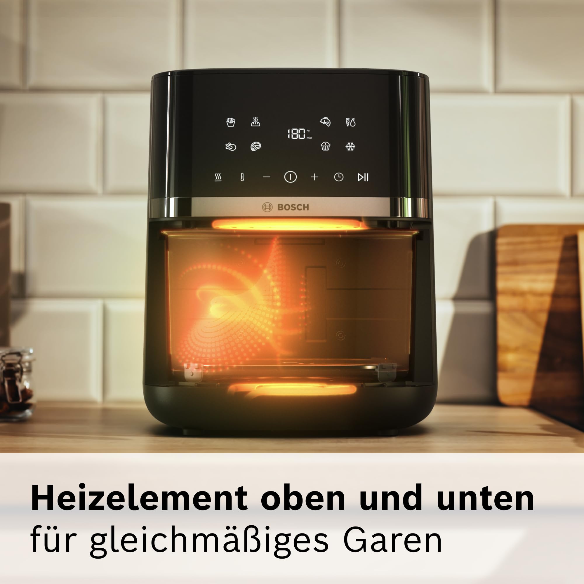 Bosch Heißluftfritteuse Serie 4, XL Air Fryer, schwarz, 6,1 L Fassungsvermögen, 7 Voreinstellungen, Auftau- und Warmhaltefunktion, Touchscreen, bis zu 60% schnelleres Kochen, MAF462B0 5