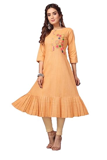 Women's Handowrk Cotton Kurti (Yellow)