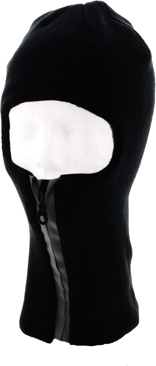 JFH Full Face Ski Mask with Reflective High Visibility Zipper (Solid