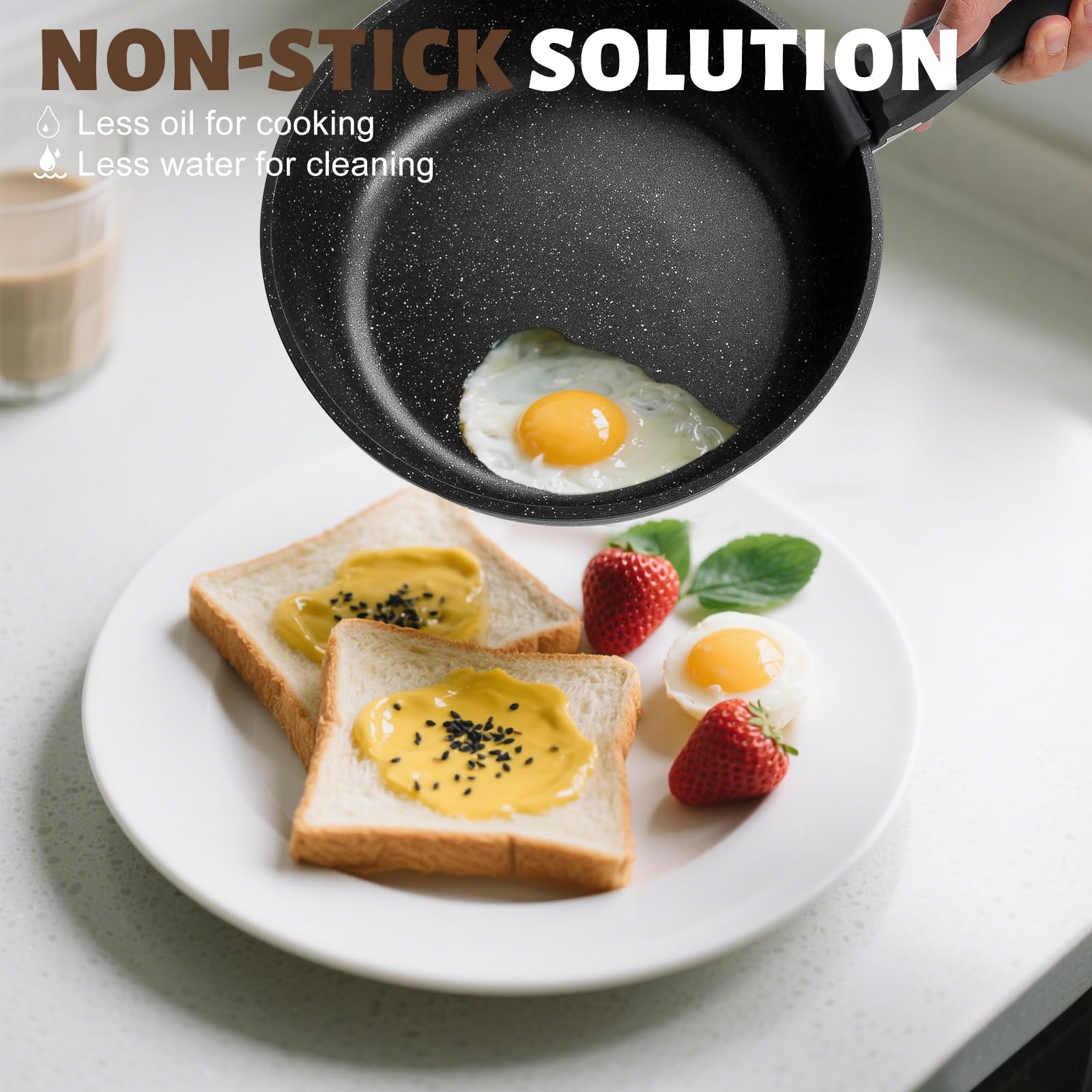 Numola 10 pcs Pots and Pan Set Non Stick with Detachable Handle, Ceramic Cookware Set for Stackable, Induction Kitchen Cookware Set for RV, Dishwasher ＆ Oven Safe, Black