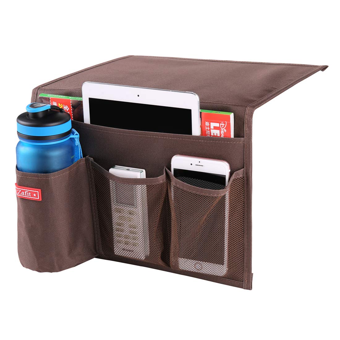 Zafit Bedside Storage Organizer, Table Cabinet Storage Organizer Bedside Organizer Caddy for Remotes Phone Glasses (4 Pockets-Coffee)