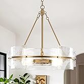 ZLNIDJIA Modern Chandelier for Dining Room, 22" Gold Glass Chandelier, Large Farmhouse Round Chandelier for Dining Room, Foye