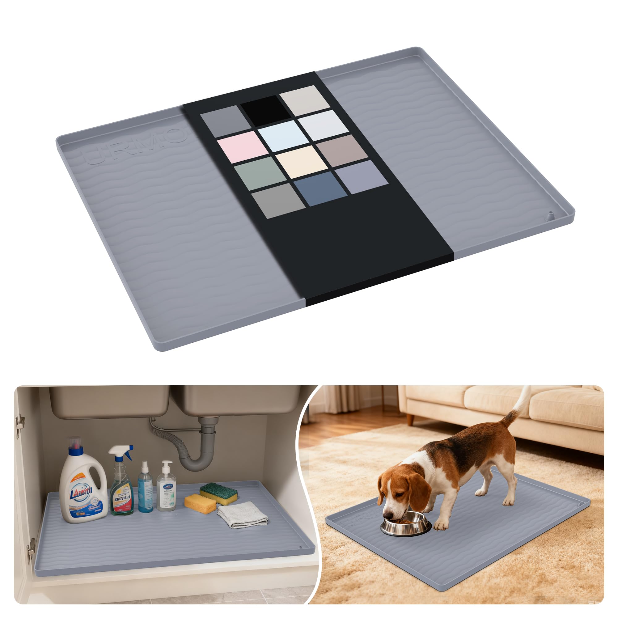 Photo 1 of ***WHITE AND BIGGER*** URMONA Waterproof Silicone Under Sink Mat 25'' x 19'' Shelf Liner for Kitchen and Bathroom, Cabinet and Counter Protector, Storage and Organizers, Litter Mat, Pet Cat Puppy Essentials(Light Grey)