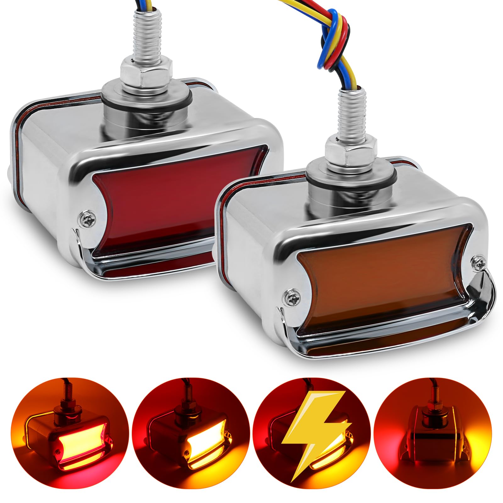 Photo 1 of LENJIEMT 2PCS Double Face Amber Red 24 LEDs Pedestal Fender Lights With Chrome Visor, Bumper Marker lights Turn Signal Light Replacement For Heavy Truck Freightliner Peterbilt