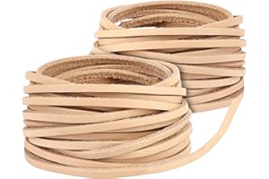 PEASUG 10 Yards Flat Genuine Leather Cord, 3/4/5 mm Available, Real Leather Strips, Natural Leather String, Braided Braiding String for Jewelry Making, Necklace, Tool, Crafts (Primary, 3mm)