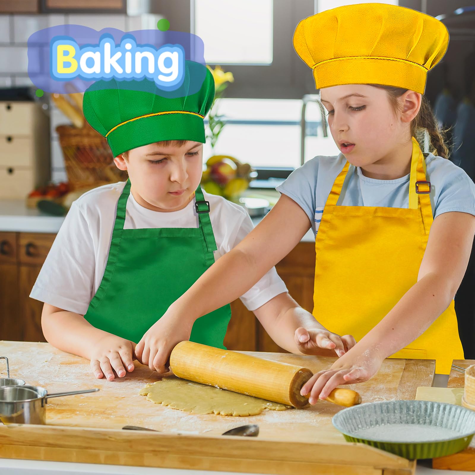 Ecoofor 20 Pieces Kid Aprons and chef hat 10 colors Kids Painting Aprons for Children Adjustable Chef Aprons for Boys and Girls Art Painting Cooking Baking (Large Size for 5-12 Age)