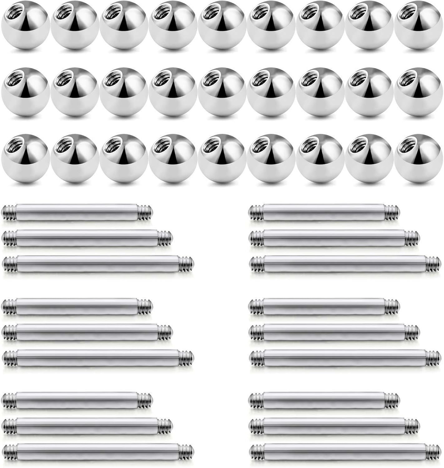 LAURITAMI Tongue Bars Piercing Replacement Balls 5mm Surgical Steel Straight Barbells 12/14/16mm 14G Nipple Piercing Jewellery