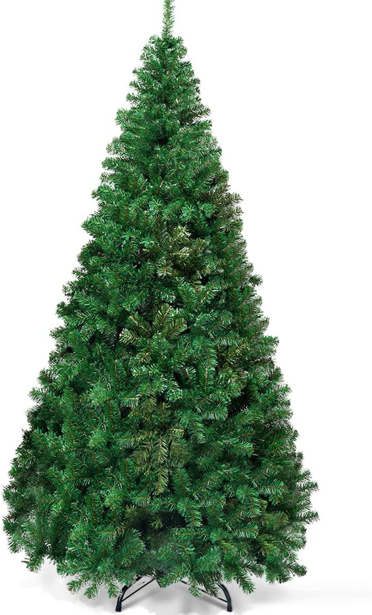 Trees - Goplus 7ft Artificial Christmas Tree Xmas Pine Tree with Solid Metal Legs Perfect for Indoor and Outdoor Holiday Decoration, Green