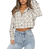 INFITTY Womens Flannel Jacket Cropped Shacket Plaid Jacket Button Down Coat 2026 Fall Fashion Trendy Outfits