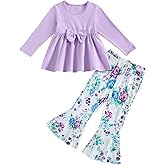 Woleroyir Girls Clothes Ruffle Long Sleeve Top and Floral Flared Pants Set 2 Piece Fall Winter Outfit