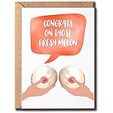 GoGiDesigns Congrats On Those Fresh Melons - Cheeky Breast Greeting Card - Fabulous Boob Job Card, White