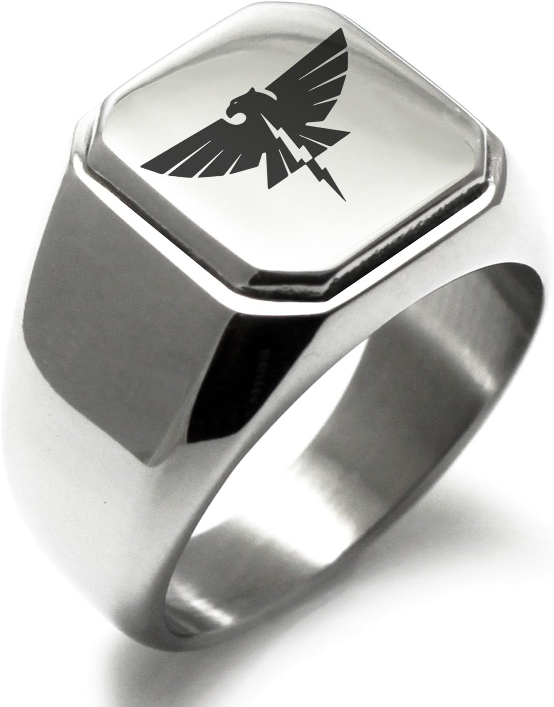 Stainless Steel Zeus Greek God of Sky Symbol Square Flat Top Biker Style Polished Ring