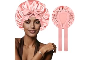 Silk Bonnet for Women, Satin Bonnet for Sleeping, Large Sleep Cap with Elastic Tie Band for Curly Braid Hair