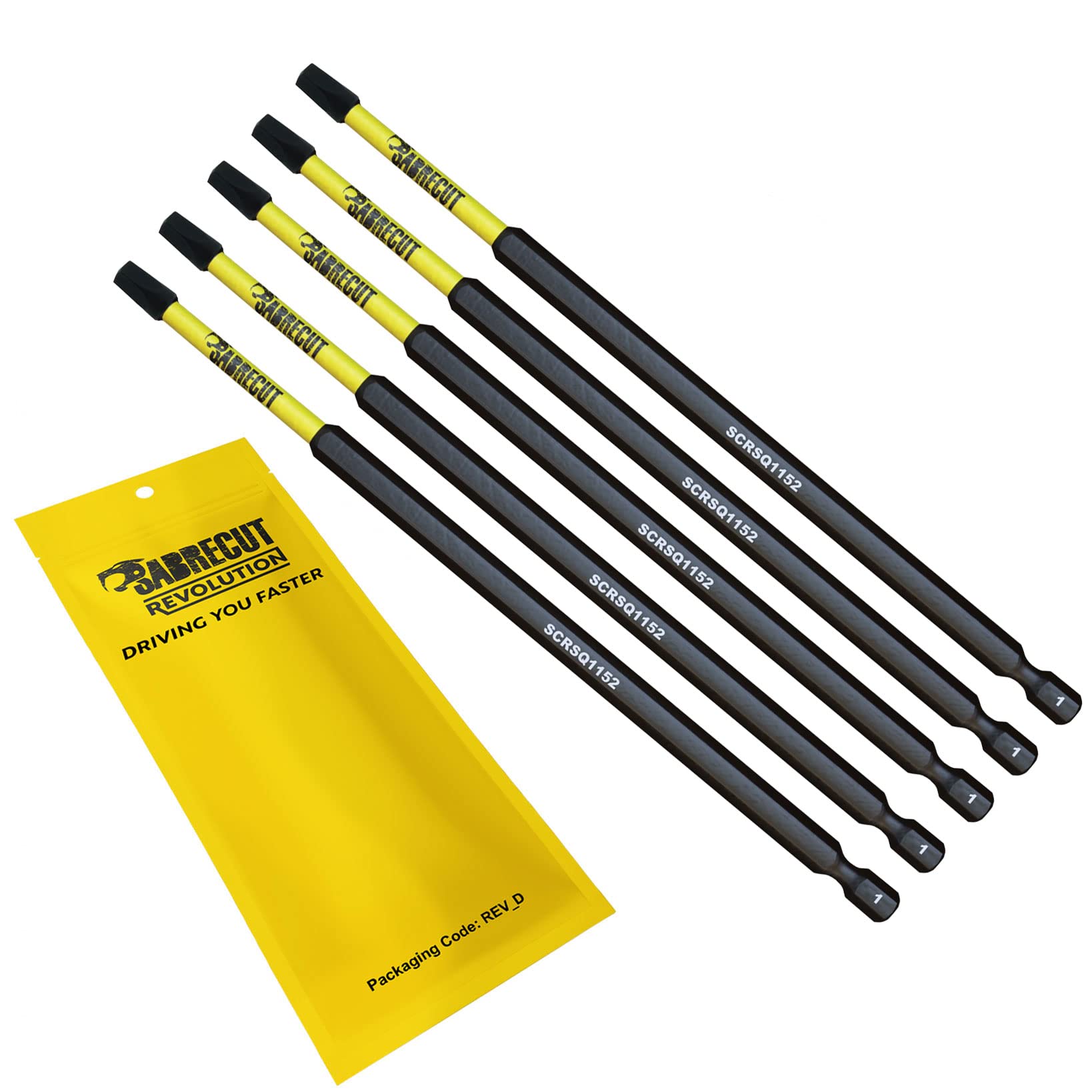 5 x SabreCut SCRSQ1152_5 152mm SQ1 Square Magnetic Impact Screwdriver Driver Bits Set Single Ended Heavy Duty