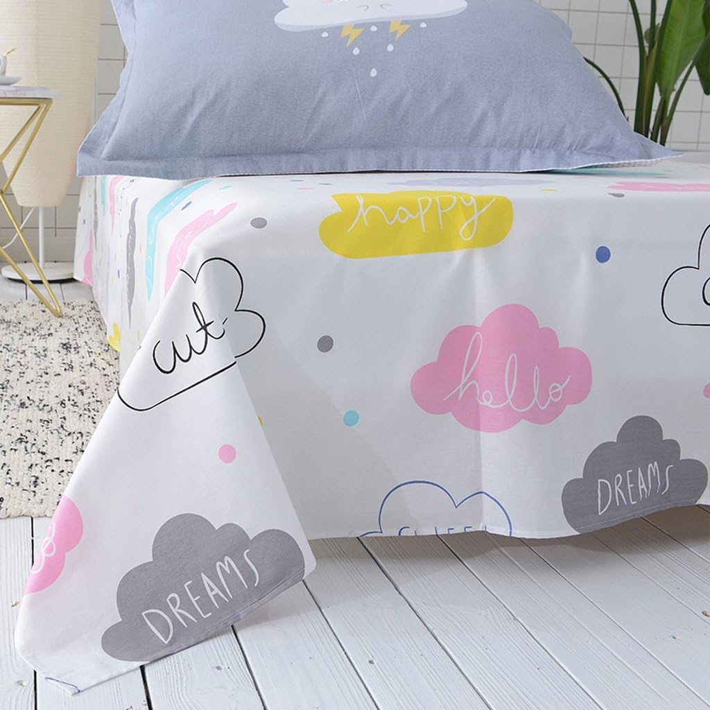 Bed sheets LINGZHIGAN Student Dormitory Cotton Cartoon White Pattern 1.2m 1.5m 1.8m Single Double Bed Autumn And Winter Single Piece Bedspreads (Size : 180 * 230cm)