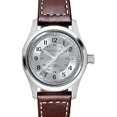 Hamilton Khaki Field Automatic Men's Watch, 38mm Stainless Steel Case | Swiss Made, Silver Dial Analog Watch, Water Resistance 100m, Sapphire Crystal, 3-Hand Movement, Cow Leather Strap