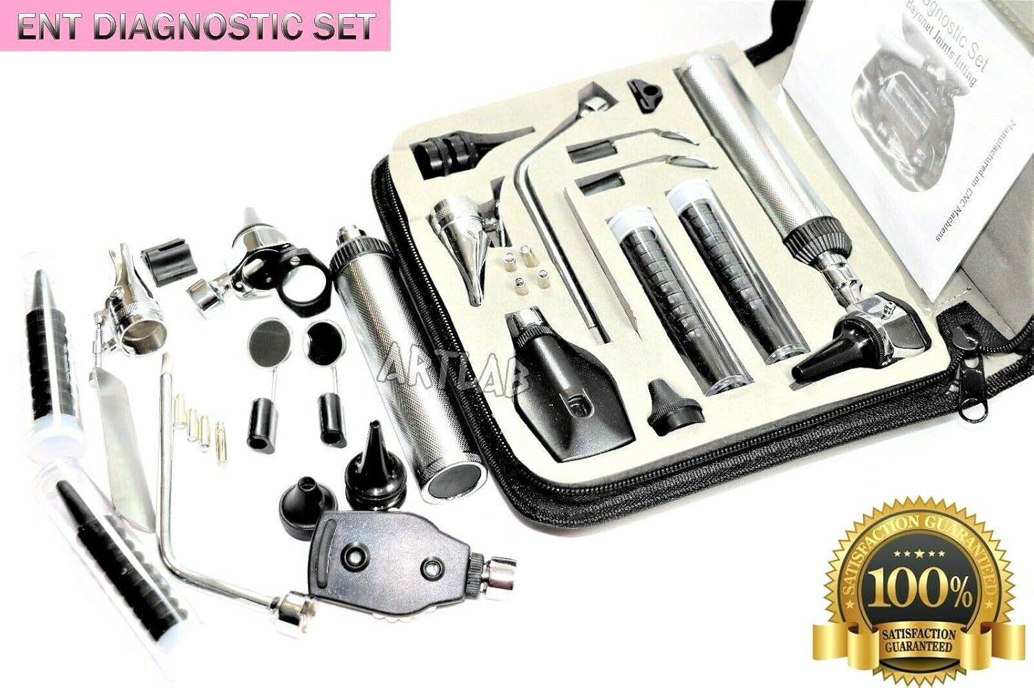 Premium Deluxe Human Veterinary Diagnostic Set - Ear, Nose and Throat Exam Kit - Great for Medical Students-Home Use (Leather Case) -All in One-Same as Picture