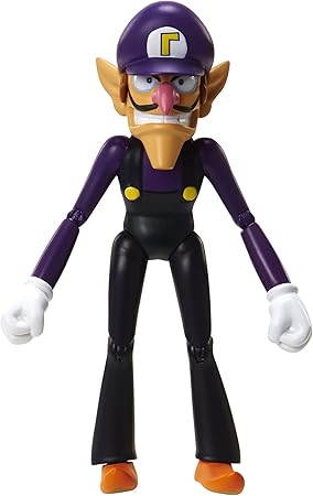 Amazon Com World Of Nintendo 91445 4 Waluigi With Coin Action Figure Toys Games