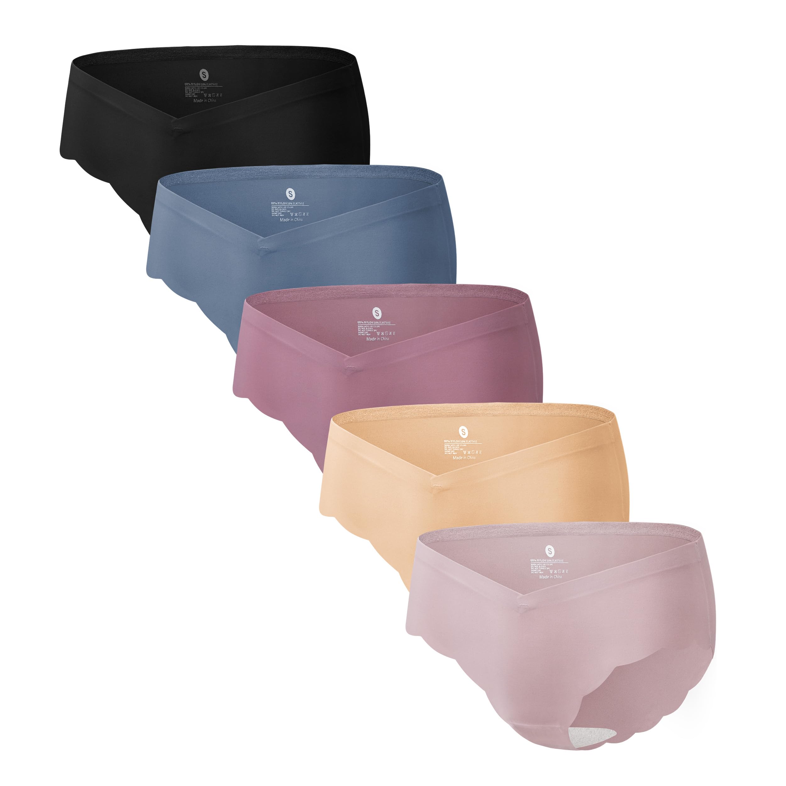Photo 1 of Angelhood 5 Pack Maternity Underwear Seamless, Pregnancy Postpartum Panties Wave Edge No Show Bikini Under Bump, Medium