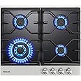 4 Burner Gas Cooktop, GASLAND GH60BF 24 Inch Gas Hob, NG/LPG Convertible Natural Gas Propane Cooktops, 4 Burner Gas Stovetop with Thermocouple Protection, Black Tempered Glass