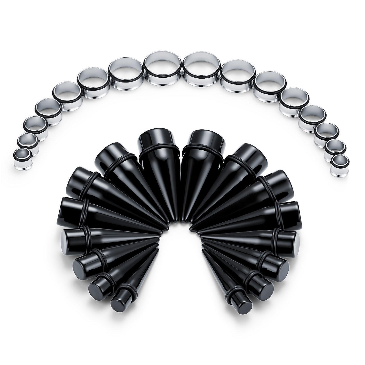 FECTAS 32pcs Ear Stretching Kit Acrylic Tapers & Surgical Steel Plugs Gauges (00G-24mm)