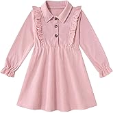 Vieille Toddler Long Sleeve Dress Girl Ruffle Fall Dress Kids Solid Casual Outfits 2-6T
