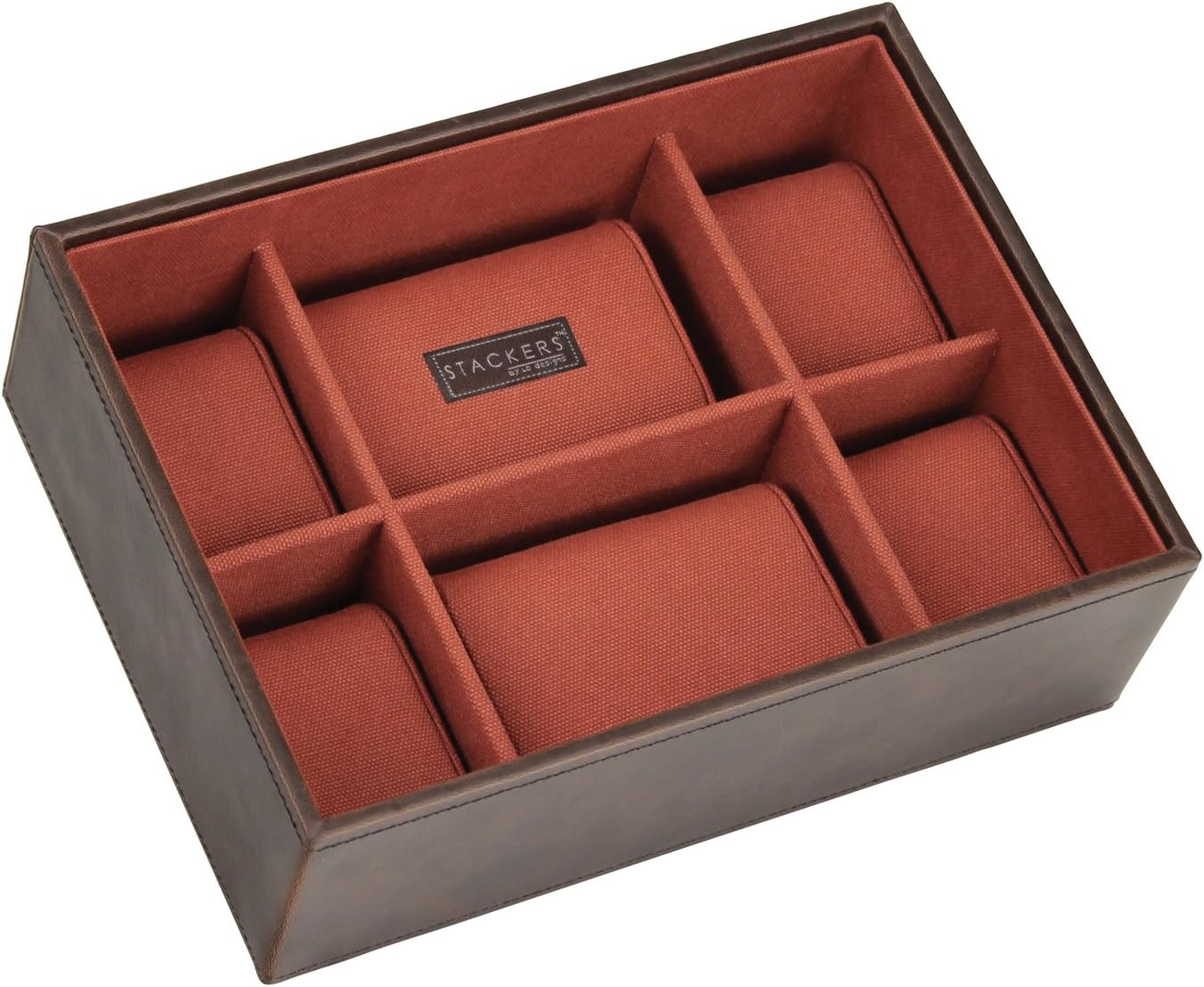 Stackers Men's Casual Brown 8pc Watch Box with Orange Canvas Lining