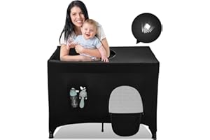 POUDEE Pack n Play Blackout Cover for Travel Crib - Breathable Tent With Portable Stretchy Netting