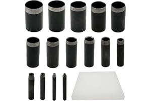 Yayatty 16 PCS Leather Hole Punch Set, 15 PCS Round Shape Leather Punch Cutter Tool with Perforated Matting, Leather Punch Tool for Leather Craft